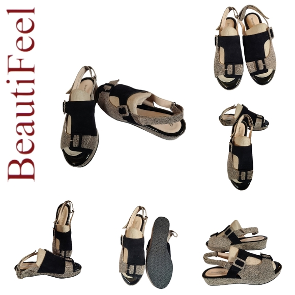 BeautiFeel Shoes - BEAUTIFEEL SUEDE WEDGE TWO-TONED OPEN-TOE SANDALS